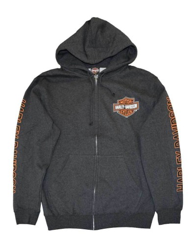 Harley Davidson Homme Sweatshirt à Capuche, Bar &amp; Shield Zip Gris  30299143