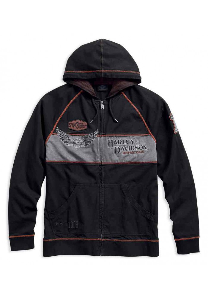 Harley Davidson Homme Iron Block Distressed Zip , Noir 99000-17VM