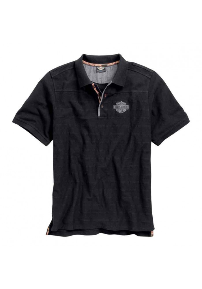 Harley Davidson Homme Polo, Jacquarded Stripe , Noir 96431-15VM