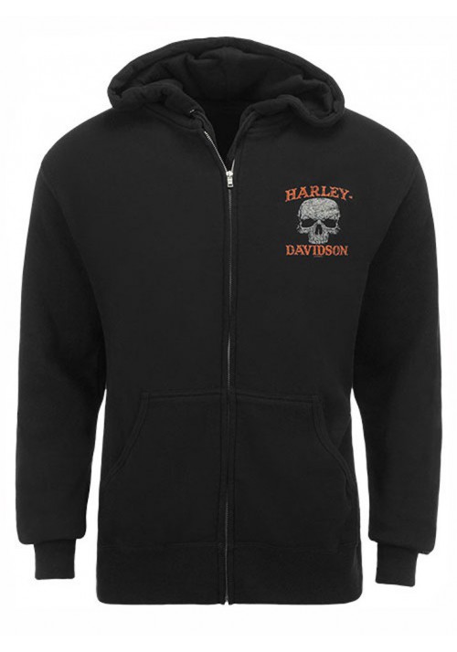 Harley Davidson Homme Eagle Sweatshirt, Skull Zip Noir HARLMS0061