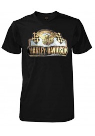 Harley Davidson Homme T-Shirt Manches Courtes, Gold Rouge Flags, Noir