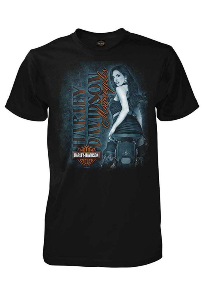 Harley Davidson Homme T-Shirt Manches Courtes, Lady Backside Graphic, Noir