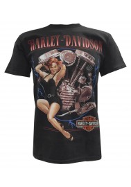 Harley Davidson Homme T-Shirt Manches Courtes, Piston Thunder Pin-Up Lady, Noir