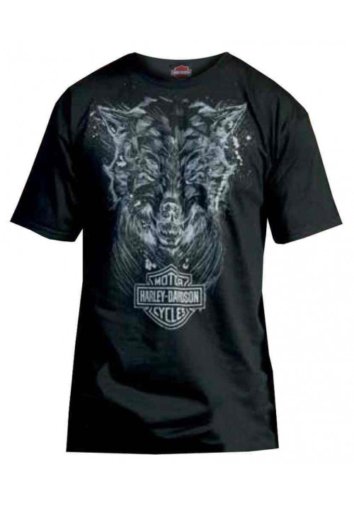 Harley Davidson Homme T-Shirt,  Sketched Wolf  Graphic Noir