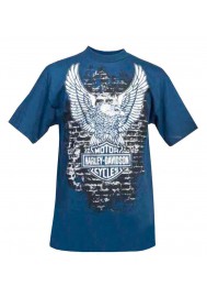 Harley Davidson Homme Up-Wing Eagle Brick Graphic T-Shirt Manches Courtes, Bleu