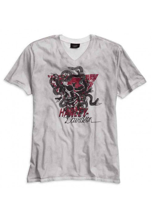 Harley Davidson Homme Col V Skull &amp; Snake T-Shirt, Blanc. 96012-15VM