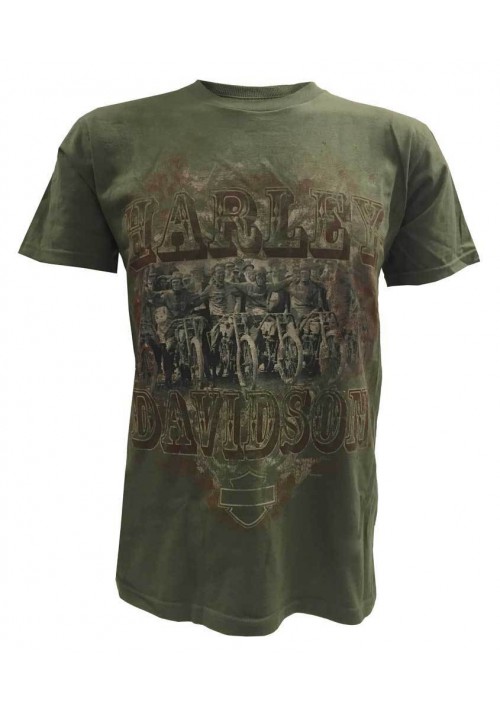 Harley Davidson Homme Vintage Motorcycle Crew T-Shirt Manches Courtes, Vert