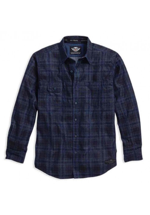 Harley Davidson Homme 1903 Skull Flannel Plaid  Chemise, Noir/Bleu. 96058-16VM