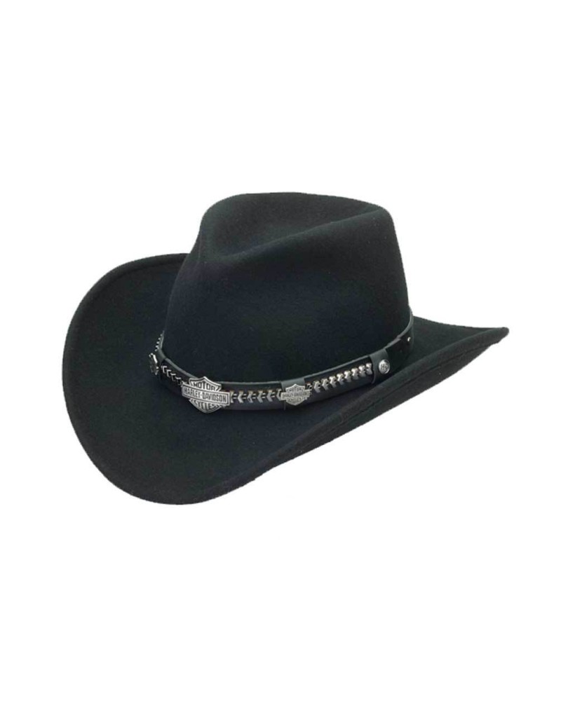 Harley Davidson Homme Crushable Laine  Bar &amp; Shield Cuir  Noir HD-208