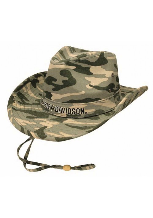 Harley Davidson Homme Outback Fedora  H-D Embroidery Script  Strap Camo. HD-465
