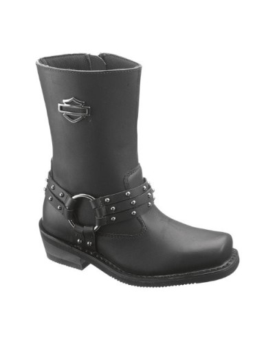 Bottes Harley Davidson Rosa en Cuir Noir (Ref : D87019) Botte Moto Femme