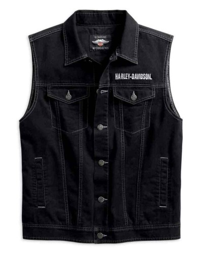 Blouson Harley-Davidson Hommes Embossed Upright Eagle Denim Vest - Noir 98415-19VM