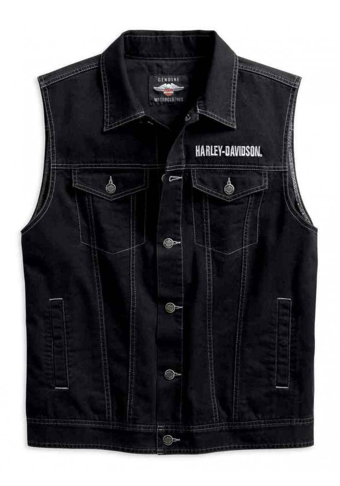 Blouson Harley-Davidson Hommes Embossed Upright Eagle Denim Vest - Noir 98415-19VM