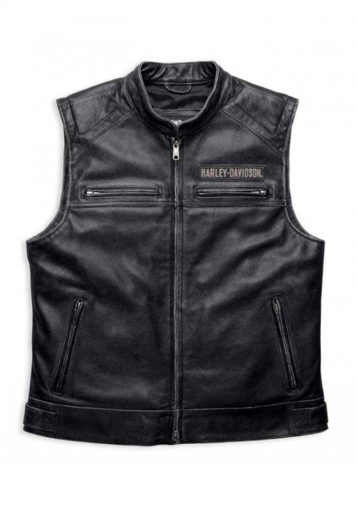 Blouson Harley-Davidson Hommes Embroidered Passing Link en cuir Vest  Charcoal 98109-16VM