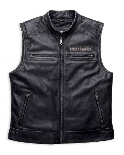 Blouson Harley-Davidson Hommes Embroidered Passing Link en cuir Vest  Charcoal 98109-16VM