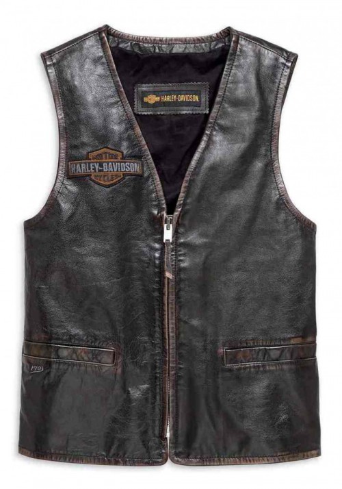 Blouson Harley-Davidson Hommes Eagle Distressed Slim Fit en cuir Vest  Noir 98078-19VM
