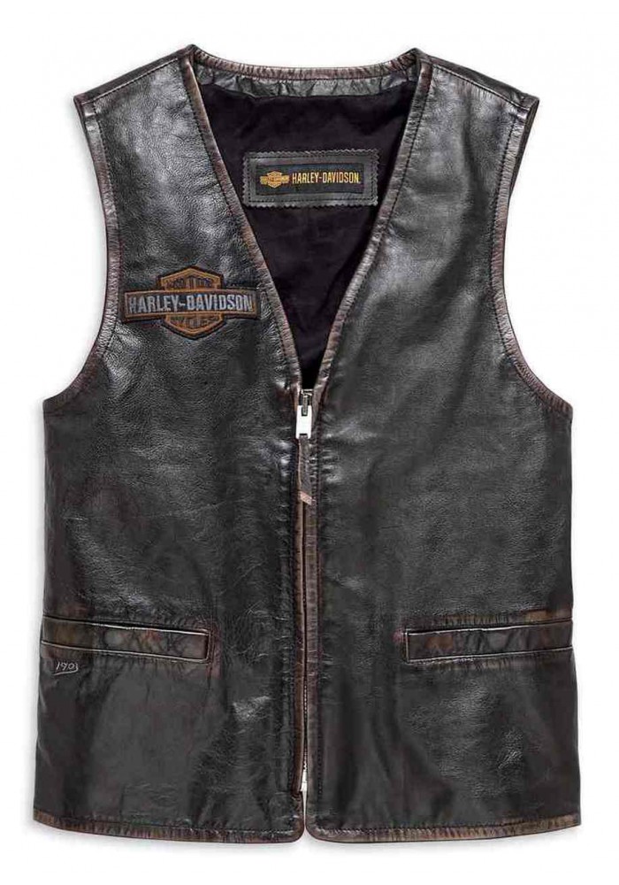 Blouson Harley-Davidson Hommes Eagle Distressed Slim Fit en cuir Vest Noir 98078-19VM