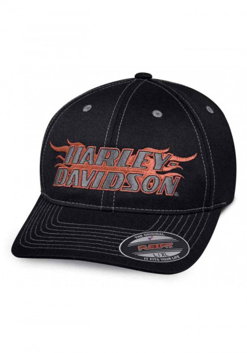 Casquette Harley Davidson Homme Flames H-D Stretch Fit Baseball Cap  Black 99408-18VM