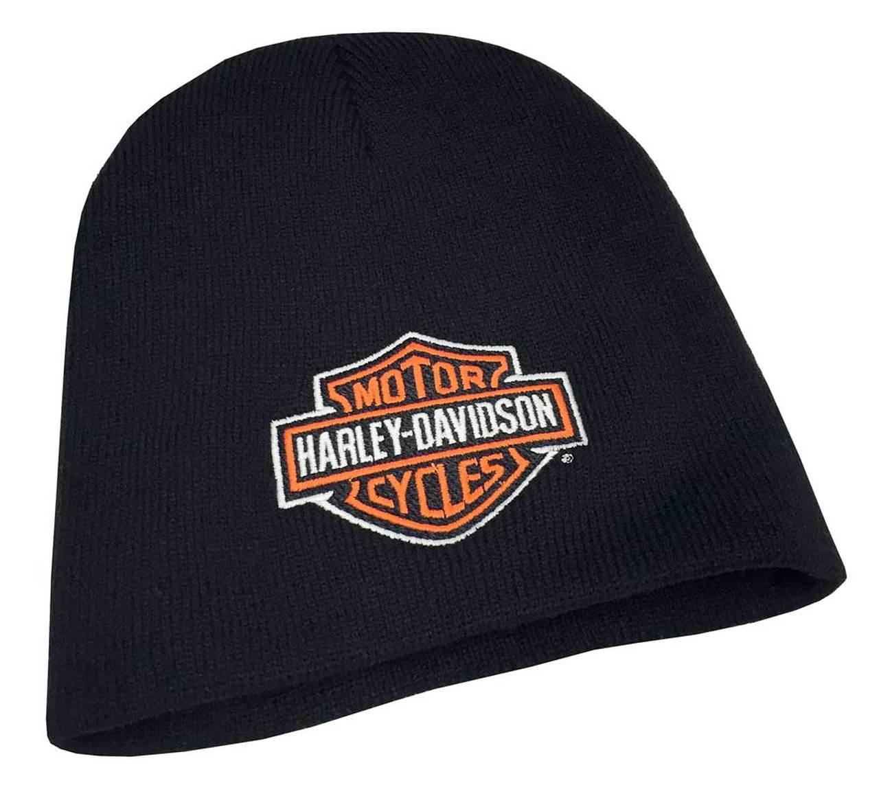 HarleyDavidson Mens Embroidered Bar & Shield Knit Beanie Cap Black