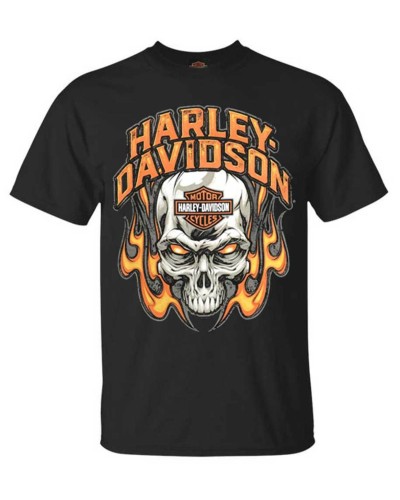 Harley-Davidson Hommes Toasty Flaming Skull col rond manches courtes T-Shirt  Noir 30297449