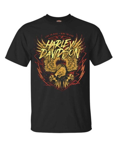 Harley-Davidson Hommes Eagle Lightning manches courtes col rond T-Shirt - Noir 30292390