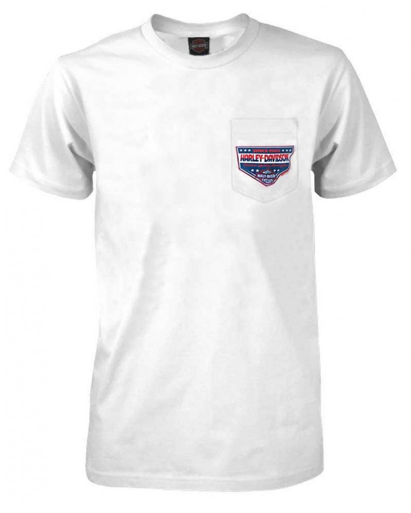 Harley-Davidson Hommes Stars & Shield Chest Pocket manches courtes T-Shirt - White 30292411