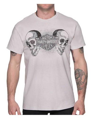 Harley-Davidson Hommes Duo Skulls B&amp;S manches courtes All-Cotton T-Shirt  Gray 30292399