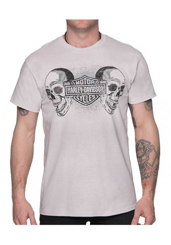 Harley-Davidson Hommes Duo Skulls B&S manches courtes All-Cotton T-Shirt Gray 30292399