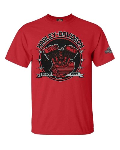 Harley-Davidson Hommes Flathead Shock col rond manches courtes T-Shirt - Red 30292400