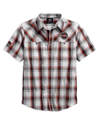 Harley-Davidson Hommes Genuine Oil Can manches courtes Plaid Woven Shirt 99067-18VM