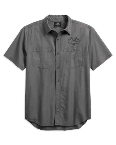 Harley-Davidson Hommes Winged Logo Textured Woven Shirt  Gray 99154-19VM