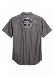 Harley-Davidson Hommes Winged Logo Textured Woven Shirt Gray 99154-19VM