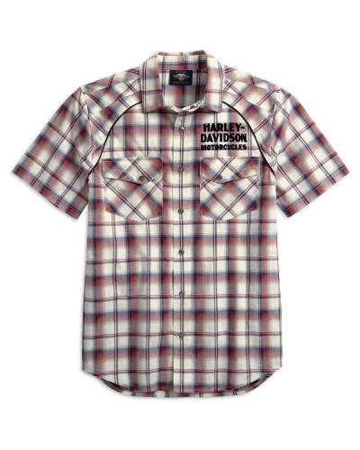 Harley-Davidson Hommes Upright Eagle manches courtes Plaid Woven Shirt 99266-19VM