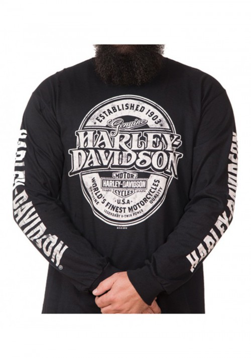 Harley-Davidson Hommes Distressed Branded Oval manches longues col rond Shirt  Noir 30298812