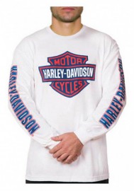 Harley-Davidson Hommes RWB Bar & Shield manches longues col rond Shirt - White 30298765