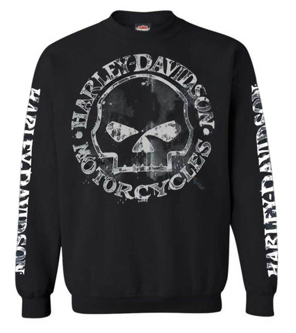 Willie G. Harley Davidson Longsleeve - Skull Colorblock Shirt Black & Ghost Grey