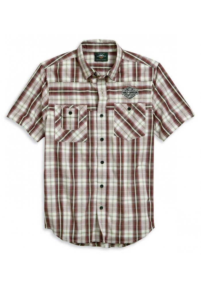 Harley-Davidson Hommes Embroidered B&S manches courtes Plaid Woven Shirt 96124-20VM