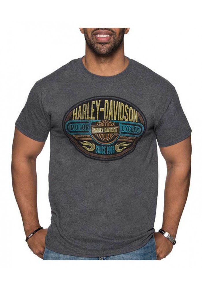 Harley-Davidson Hommes Metal Plaque Poly-Blend manches courtes Crew T-Shirt Gray 30292405