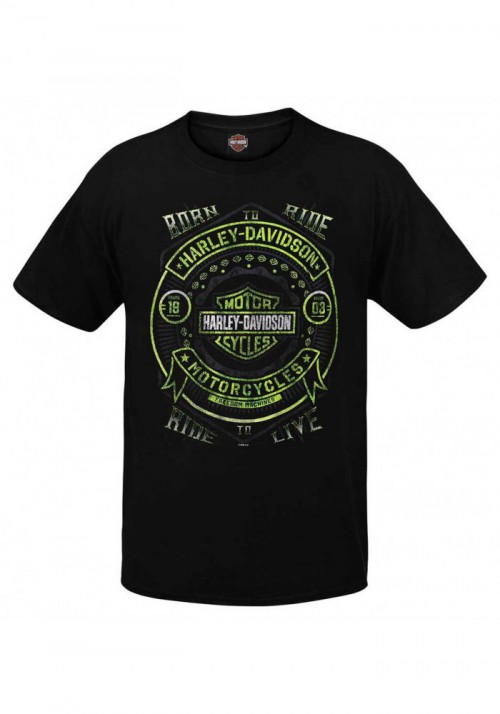 Harley-Davidson Hommes Born Ride Neon manches courtes col rond T-Shirt  Noir R002596
