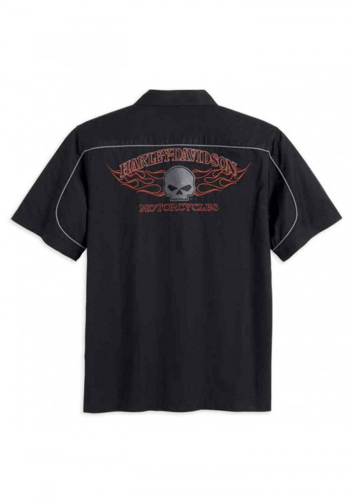 Harley-Davidson Hommes Burning Skull Garage manches courtes Shirt  Noir 99004-16VM