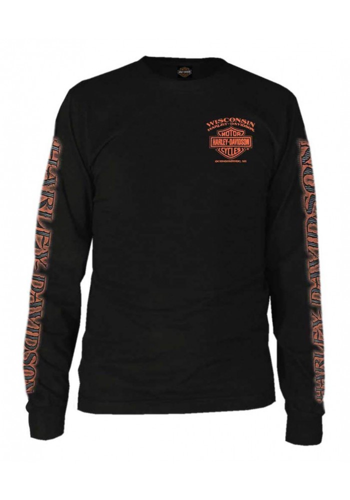 Harley-Davidson Hommes Eagle Piston manches longues Crew Shirt Noir 30299947