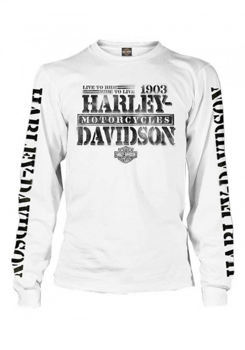 Harley-Davidson Hommes Distressed Freedom Fighter manches longues Shirt  White 30294618