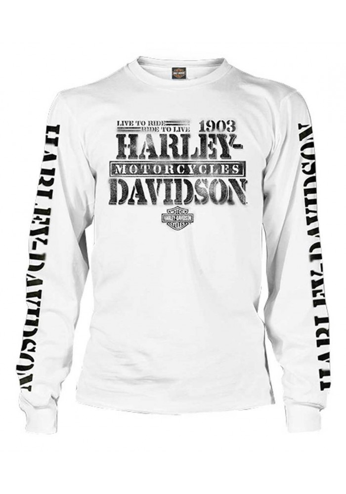 Harley-Davidson Hommes Distressed Freedom Fighter manches longues Shirt White 30294618