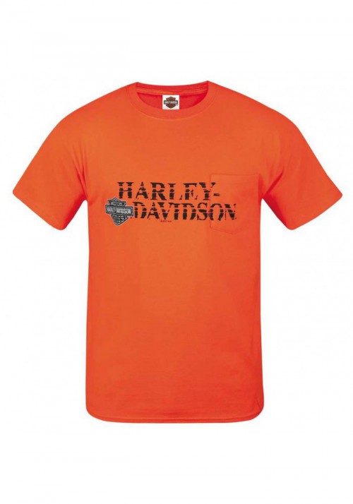 Harley-Davidson Mens Off Center manches courtes Chest Pocket T-Shirt  Bright Orange R002408