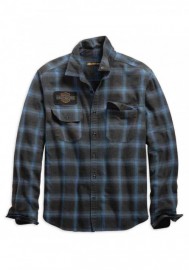 Harley-Davidson Hommes Plaid Oak Leaf Slim Fit manches longues Shirt Blue 99258-19VM