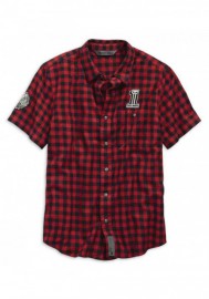 Harley-Davidson Hommes Checked Plaid Slim Fit Woven Shirt Red 99144-19VM