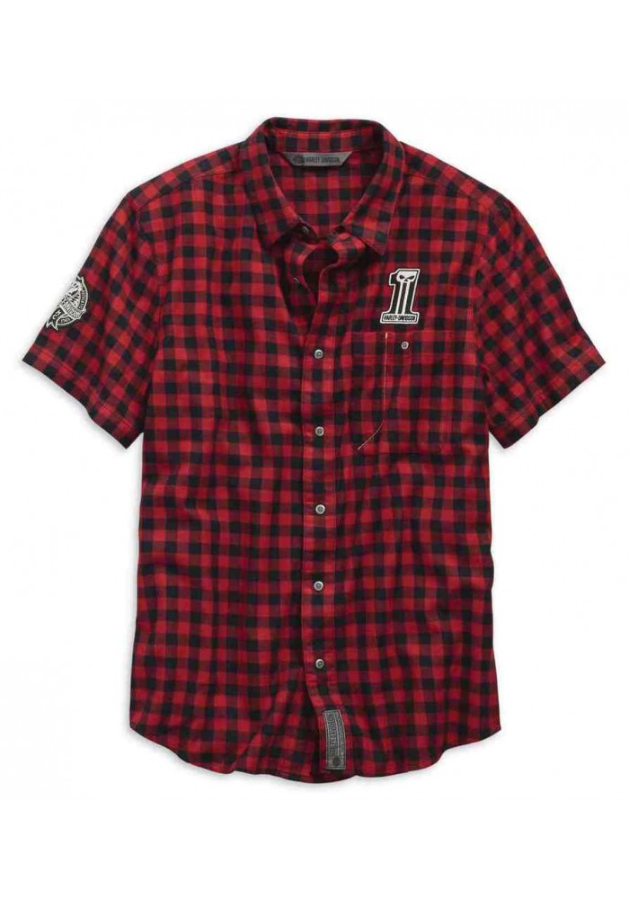 Harley-Davidson Hommes Checked Plaid Slim Fit Woven Shirt  Red 99144-19VM