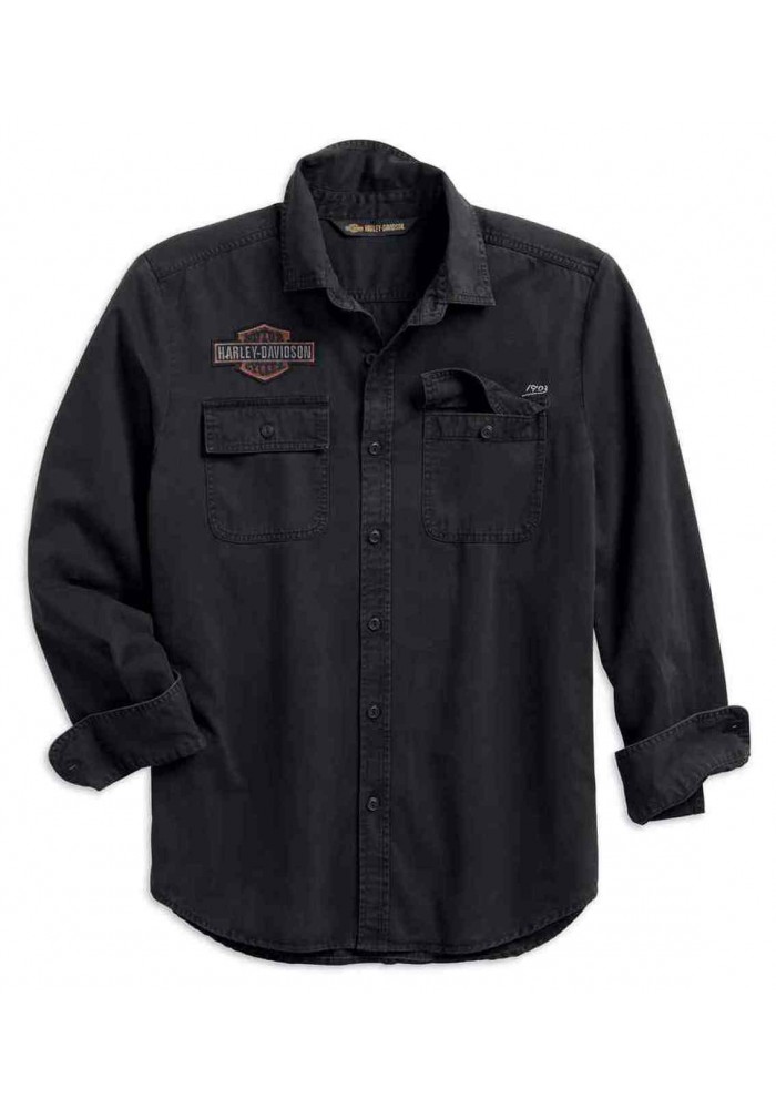 Harley-Davidson Hommes Logo Patch Slim Fit manches longues Shirt Noir 99282-19VM