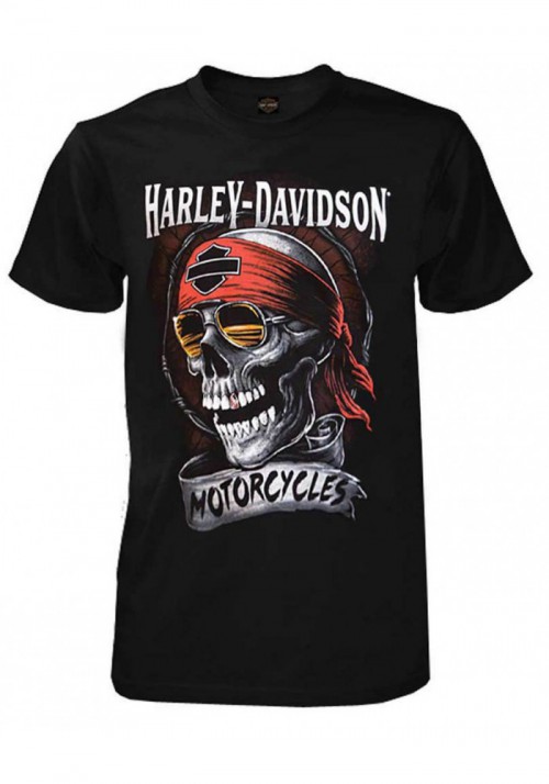 Harley-Davidson Hommes Distressed Shady Skull manches courtes T-Shirt  Solid Noir 30298715