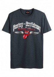 Harley-Davidson Hommes Rolling Stones Chrome Wings manches courtes Crew Tee Shirt - Gray 30298904